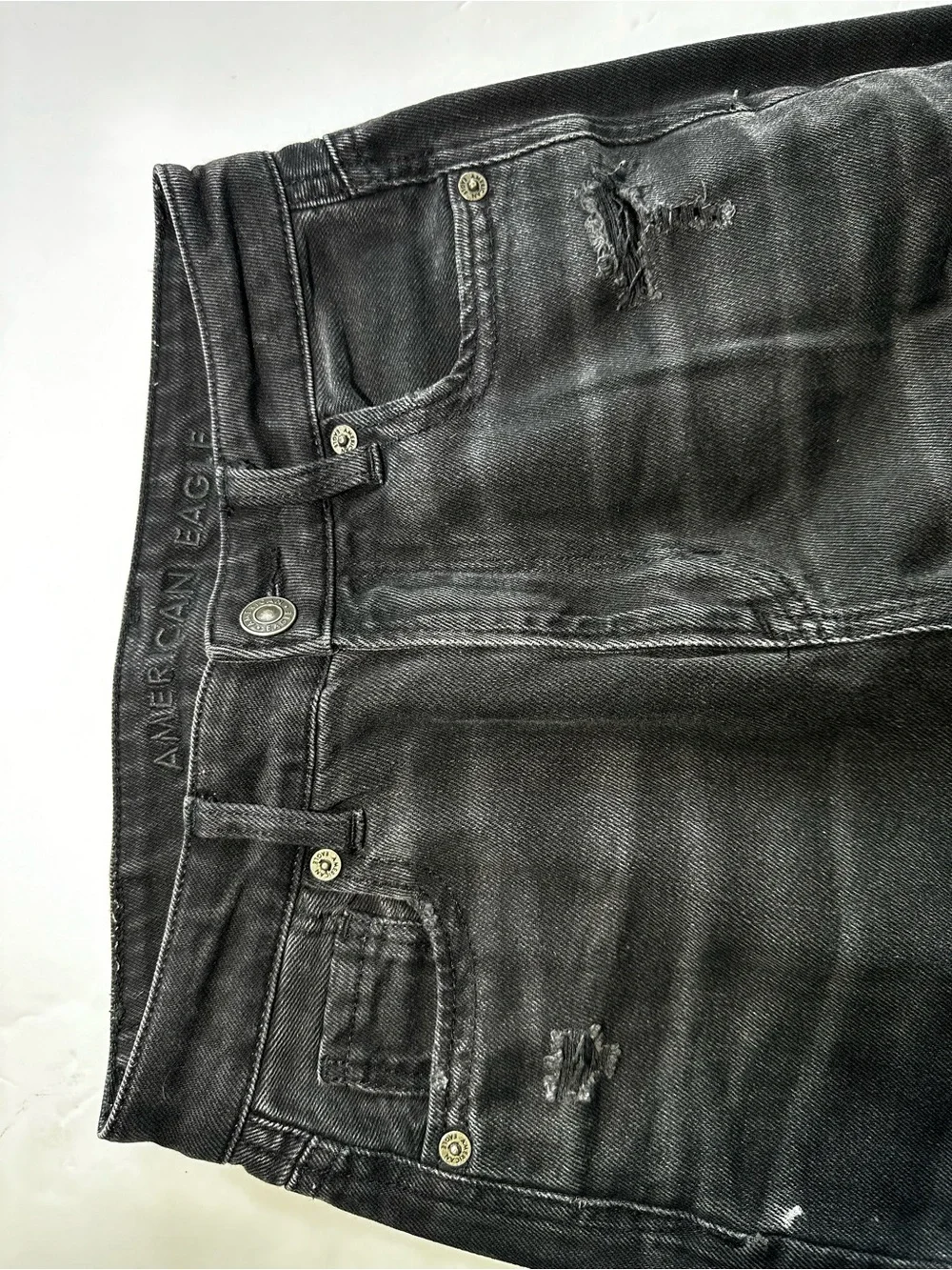 American Eagle Outfitters Black Distressed Straight Leg Jeans